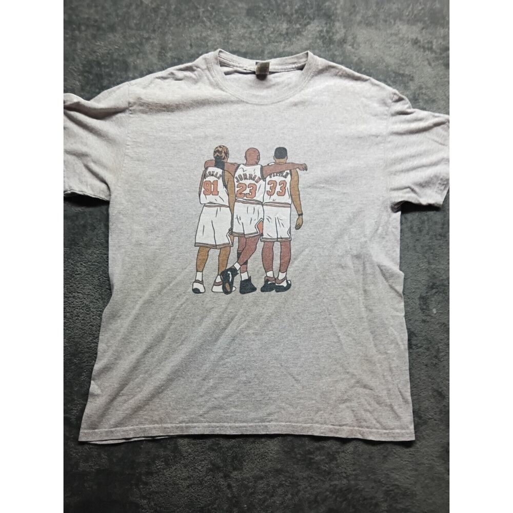 Chicago Bulls Jordan Pippen Rodman Gray Short Sleeve Shirt Mens Large